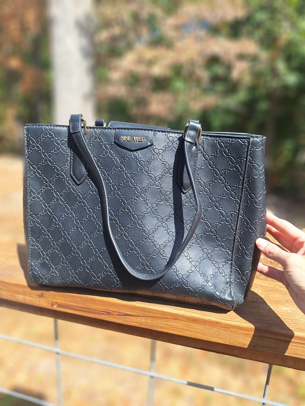Nine West Blacl Embossed Tote with Double Straps